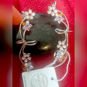 Swarovski crystal Flower ear climber earrings sterling silver signed karis